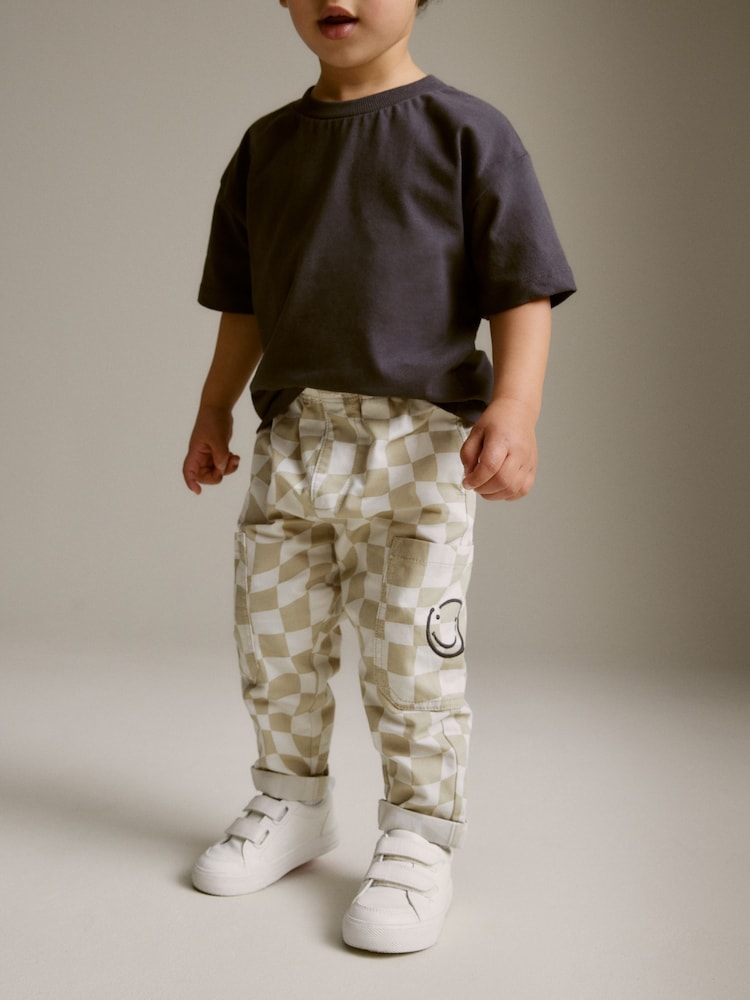 Neutral Checkerboard 100% Cotton Side Pocket Pull-On Trousers (3mths-7yrs) - Image 1 of 6