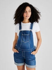 JoJo Maman Bébé Mid Wash Blue Denim Short Maternity Dungarees - Image 1 of 5