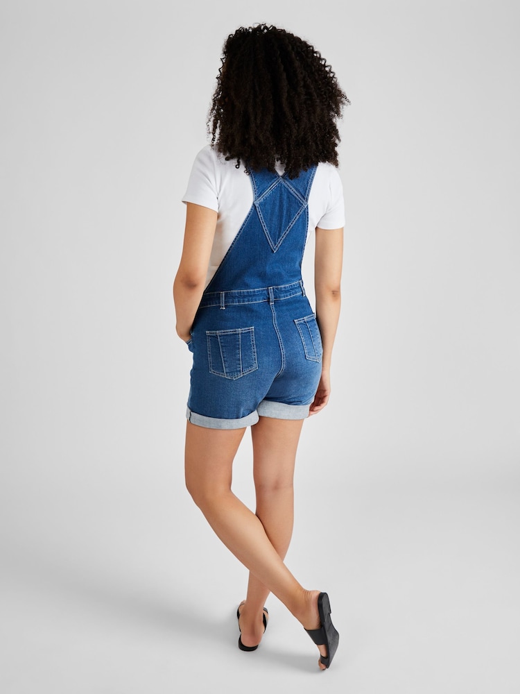 JoJo Maman Bébé Mid Wash Blue Denim Short Maternity Dungarees - Image 2 of 5