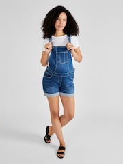 JoJo Maman Bébé Mid Wash Blue Denim Short Maternity Dungarees - Image 3 of 5