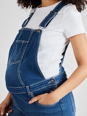 JoJo Maman Bébé Mid Wash Blue Denim Short Maternity Dungarees - Image 4 of 5