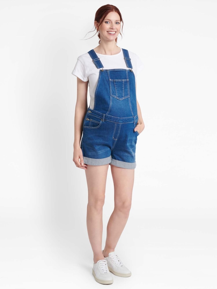 JoJo Maman Bébé Mid Wash Blue Denim Short Maternity Dungarees - Image 5 of 5
