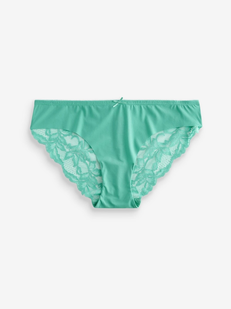 Navy Blue Floral Print/Cream/Green Brazilian No VPL Lace Back Briefs 3 Pack - Image 6 of 7