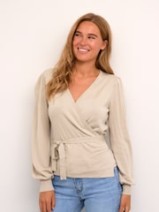 Kaffe Natural Anno Tying Belt Wrap Cardigan - Image 1 of 6