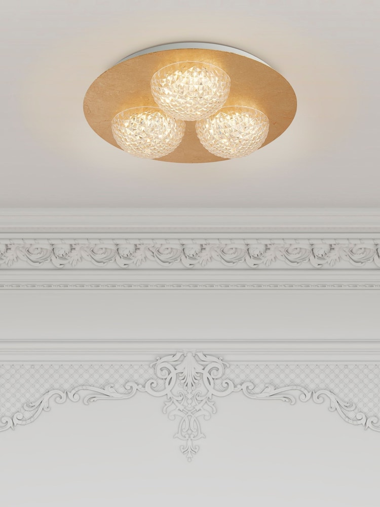 Searchlight Gold Lilac Gold LED 3LT Flush Ceiling Light - Image 1 of 3