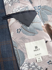 Bright Blue Slim Fit Trimmed Check Suit Jacket - Image 10 of 11