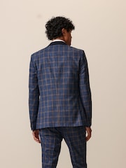 Bright Blue Slim Fit Trimmed Check Suit Jacket - Image 3 of 11