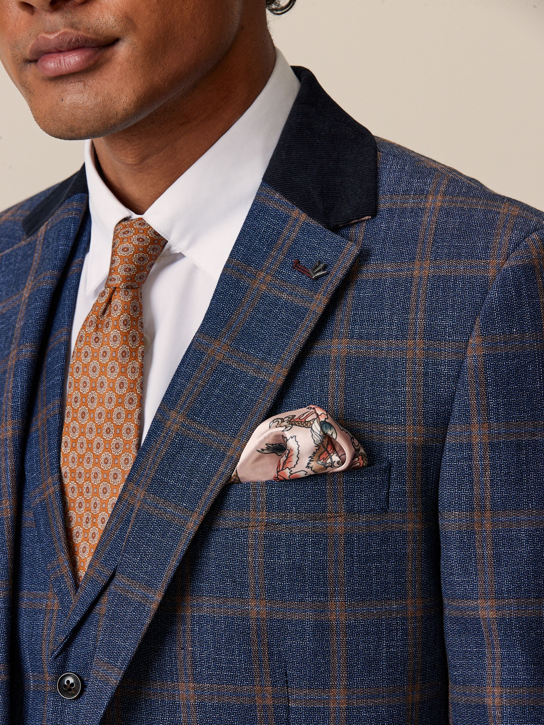 Buy Bright Blue Slim Fit Trimmed Check Suit Jacket from Next