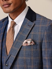 Bright Blue Slim Fit Trimmed Check Suit Jacket - Image 4 of 11
