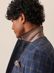 Bright Blue Slim Fit Trimmed Check Suit Jacket - Image 5 of 11