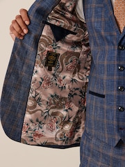 Bright Blue Slim Fit Trimmed Check Suit Jacket - Image 6 of 11