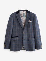 Bright Blue Slim Fit Trimmed Check Suit Jacket - Image 7 of 11