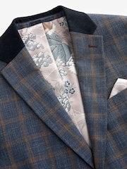 Bright Blue Slim Fit Trimmed Check Suit Jacket - Image 8 of 11