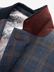 Bright Blue Slim Fit Trimmed Check Suit Jacket - Image 9 of 11