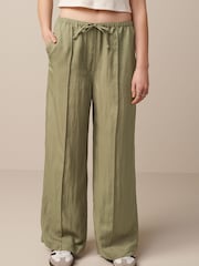 Khaki Green Drawstring Tencel Wide Leg Trousers - Image 2 of 4