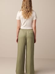 Khaki Green Drawstring Tencel Wide Leg Trousers - Image 3 of 4