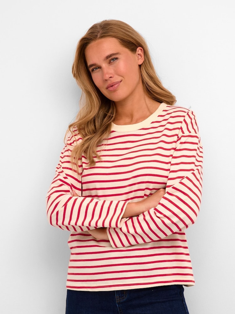 Kaffe 100% Cotton Kawinny Long Sleeve White T-Shirt - Image 1 of 6