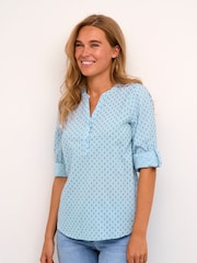 Kaffe Blue 100% Cotton Silona V-Notch Neck Blouse - Image 1 of 6