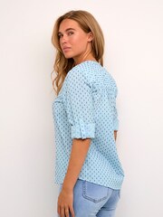 Kaffe Blue 100% Cotton Silona V-Notch Neck Blouse - Image 2 of 6