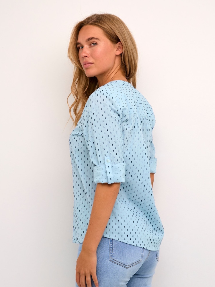Kaffe Blue 100% Cotton Silona V-Notch Neck Blouse - Image 2 of 6