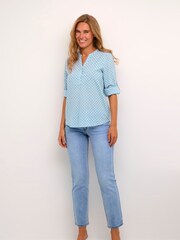 Kaffe Blue 100% Cotton Silona V-Notch Neck Blouse - Image 3 of 6