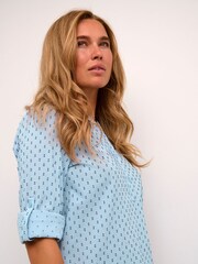 Kaffe Blue 100% Cotton Silona V-Notch Neck Blouse - Image 4 of 6