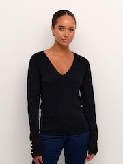Kaffe Lizza V-Neck Buttoned Cuffs Jumper - Image 1 of 6