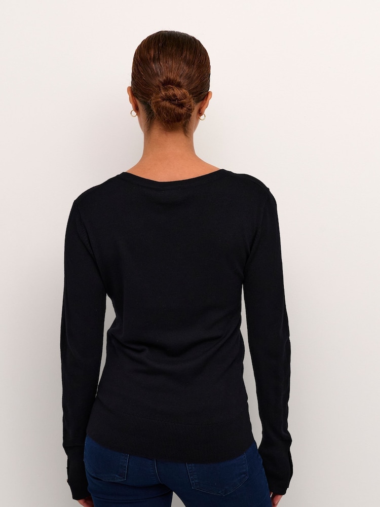 Kaffe Lizza V-Neck Buttoned Cuffs Jumper - Image 2 of 6