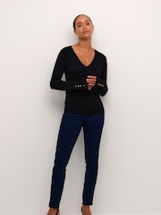 Kaffe Lizza V-Neck Buttoned Cuffs Jumper - Image 3 of 6