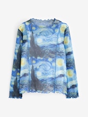 Vincent Van Gogh Blue Starry Night APOH Long Sleeve Mesh Top (3-16yrs) - Image 5 of 7