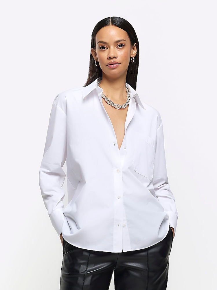 River Island White Poplin Boyfriend Shirt - Image 1 of 6