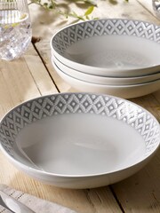 Grey Geo Embossed Set of 4 Pasta Bowls - Image 1 of 2