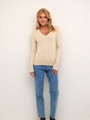 Kaffe Natural Lizza V-Neck Buttoned Cuffs Pullover - Image 3 of 6