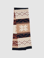 Reiss Navy Multi Norbury Fairisle Pattern Knitted Scarf - Image 1 of 4