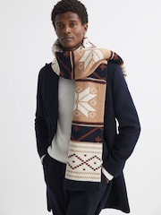 Reiss Navy Multi Norbury Fairisle Pattern Knitted Scarf - Image 2 of 4