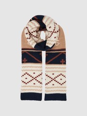 Reiss Navy Multi Norbury Fairisle Pattern Knitted Scarf - Image 3 of 4