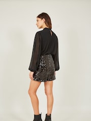Yumi Black Sequin Mini Shorts - Image 2 of 4