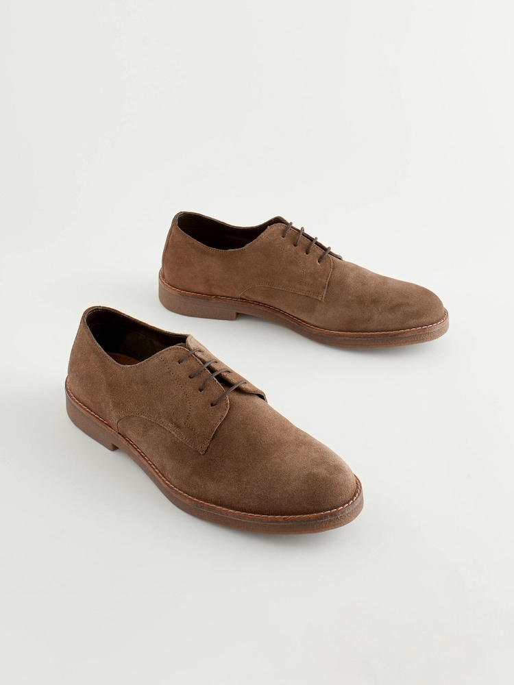 Taupe Brown Suede Chunky Derby Shoes - Image 2 of 7 Taupe Brown Suede Chunky Derby Shoes - Image 2 of 7