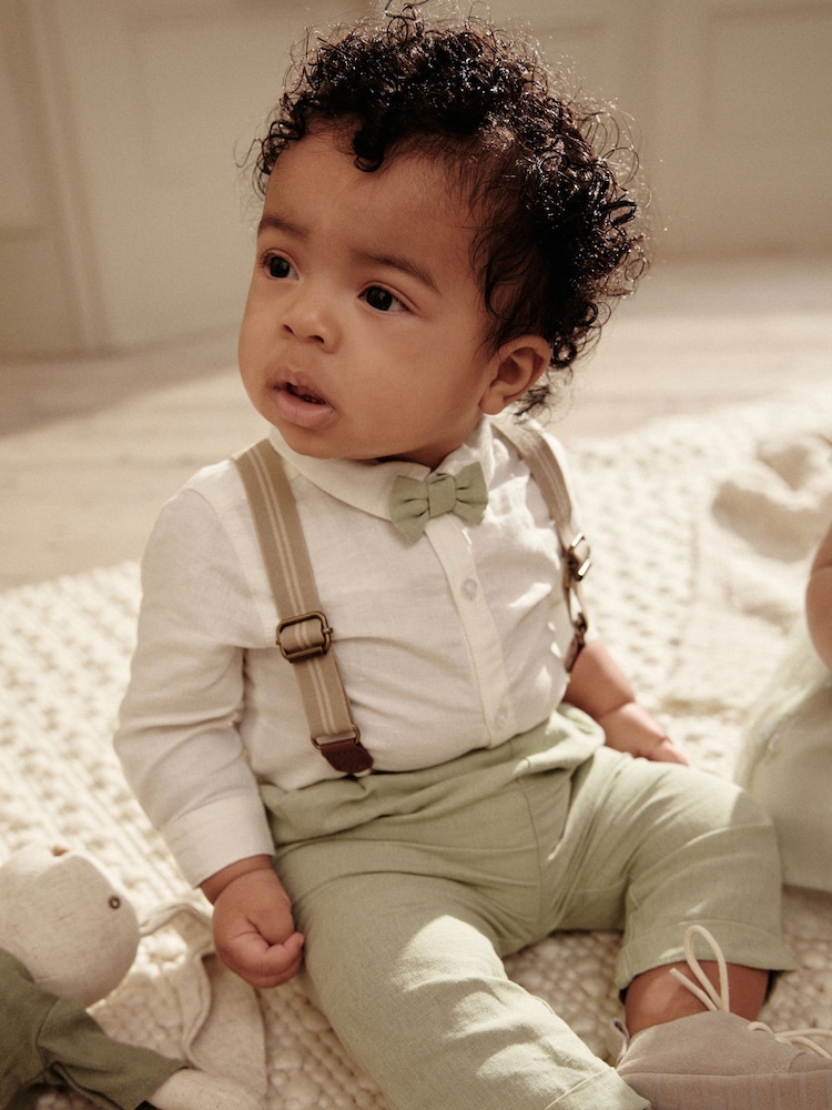 Salbeigrün - Baby-Set mit Hemd, Hose und Hosenträgern aus 100 % Baumwolle, 4-teilig (0M.–2J.) - Bild 1 von 13 Salbeigrün - Baby-Set mit Hemd, Hose und Hosenträgern aus 100 % Baumwolle, 4-teilig (0M.–2J.) - Bild 1 von 13