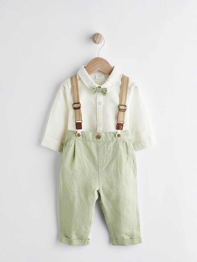 Sage Green Baby Shirt, Trousers and Braces 3 Piece Set (0mths-2yrs) - Image 4 of 13