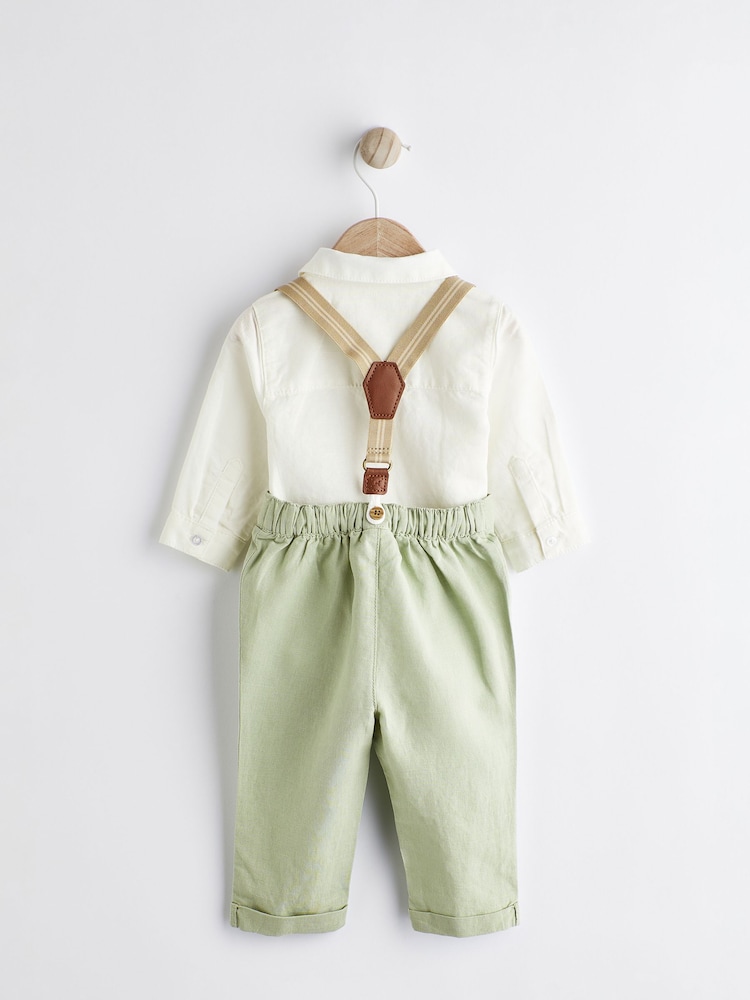 Sage Green Baby Shirt, Trousers and Braces 3 Piece Set (0mths-2yrs) - Image 5 of 13