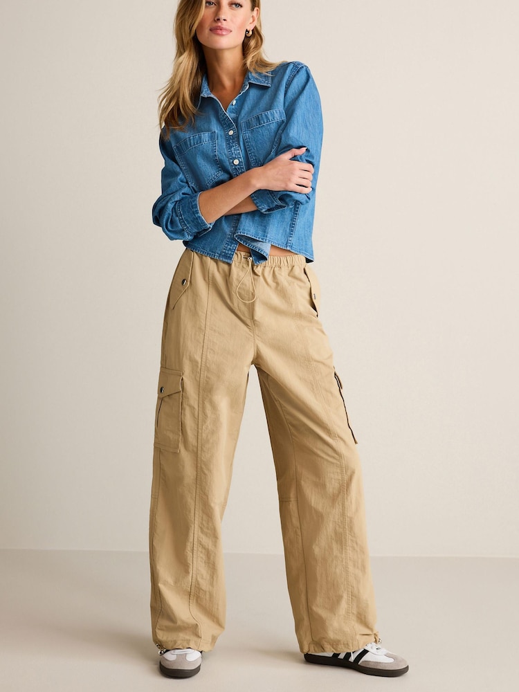Camel Brown Parachute Pull On Cargo Trousers - Image 1 of 7