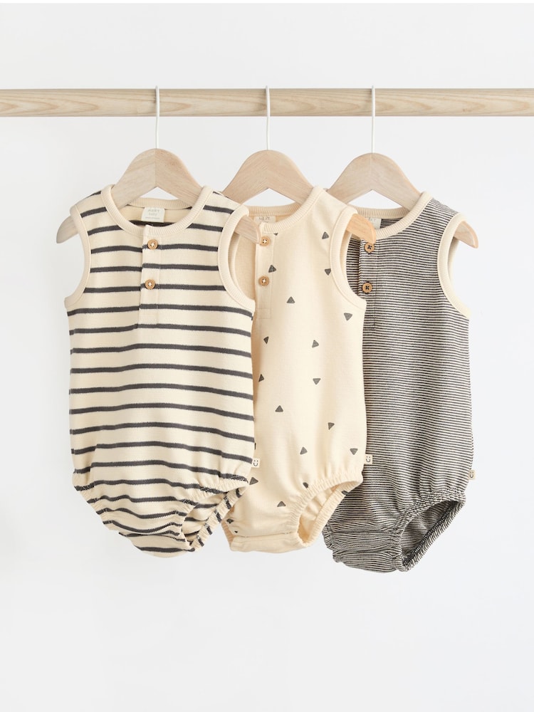 Monochrome Stripe Baby 100% Cotton Jersey Bloomer Romper 3 Pack (0mths-3yrs) - Image 1 of 14