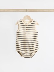 Monochrome Stripe Baby 100% Cotton Jersey Bloomer Romper 3 Pack (0mths-3yrs) - Image 6 of 14