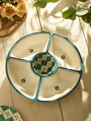 Neutral/Turquoise Mediterranean Picnic Serveware Chip n Dip Bowl - Image 1 of 4