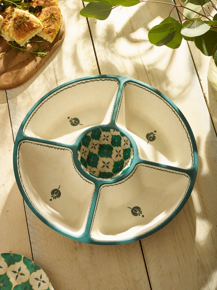 Neutral/Turquoise Mediterranean Picnic Serveware Chip n Dip Bowl - Image 1 of 4