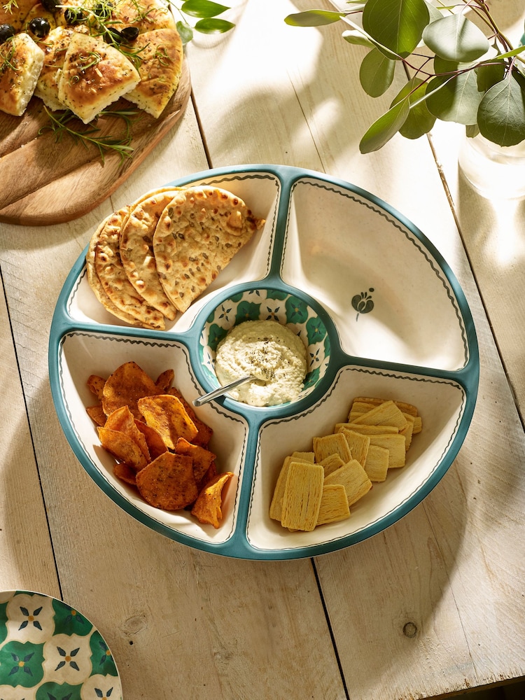 Neutral/Turquoise Mediterranean Picnic Serveware Chip n Dip Bowl - Image 2 of 4