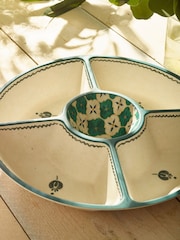 Neutral/Turquoise Mediterranean Picnic Serveware Chip n Dip Bowl - Image 3 of 4
