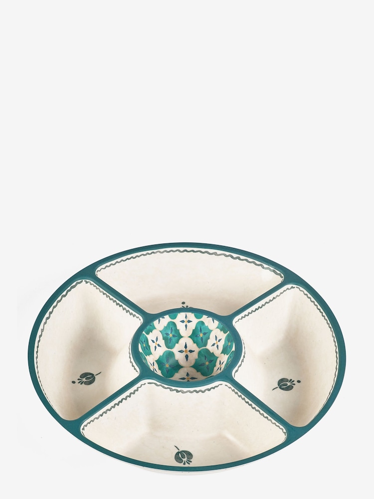 Neutral/Turquoise Mediterranean Picnic Serveware Chip n Dip Bowl - Image 4 of 4