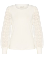Kaffe Serena Sheer Sleeve Crew Neck White Blouse - Image 1 of 6